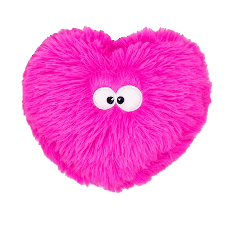 GODOG Furballz Hearts Pink Plush Dog Toy with White Black Eyes